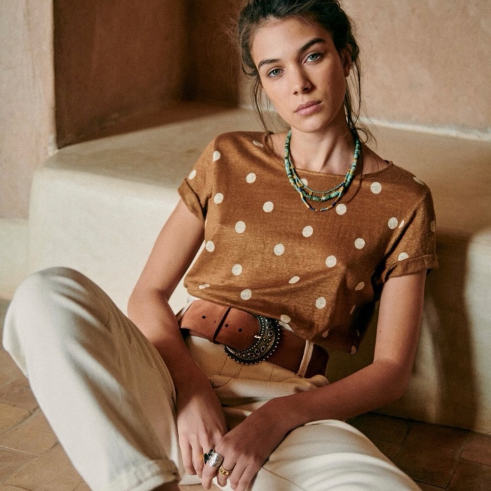Sézane Andre t-shirt brown white dot